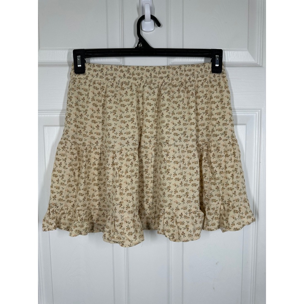 American Eagle Mini Skirt Womens Small Cream Floral Tiered‎ Ruffle Boho Skirt